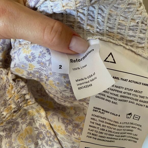 Reformation Miami Mini Cream Purple Dress Floral Shoulder Off Size 2 - Picture 10 of 11
